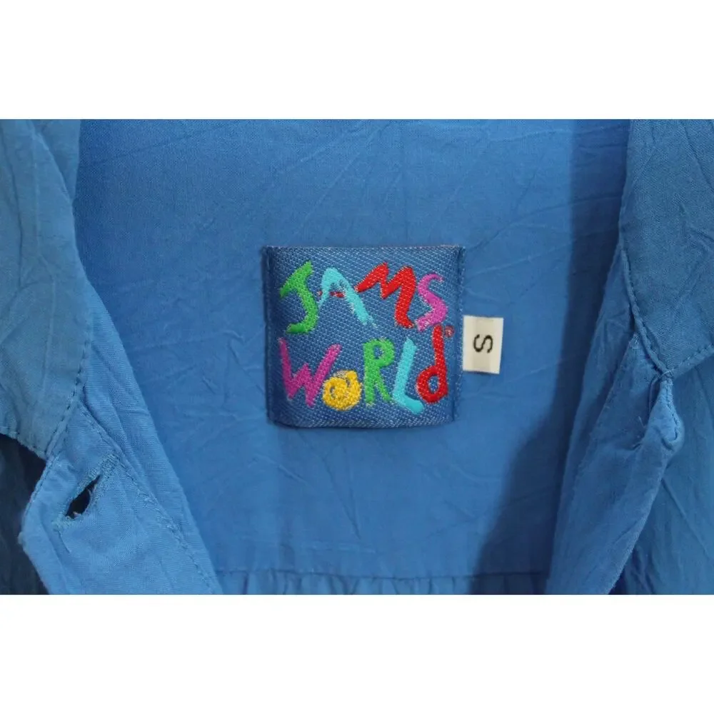 Jams World Solid Dutch Blue Button Blouse Crinkle Shirt Sz Small 3/4 Sleeve Top - Picture 5 of 16